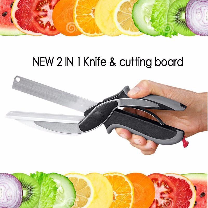 CLEVER CUTTER 2-IN-1 FOOD CHOPPER MULTI-FUNCTIONAL KITCHEN VEGETABLE SCISSOR